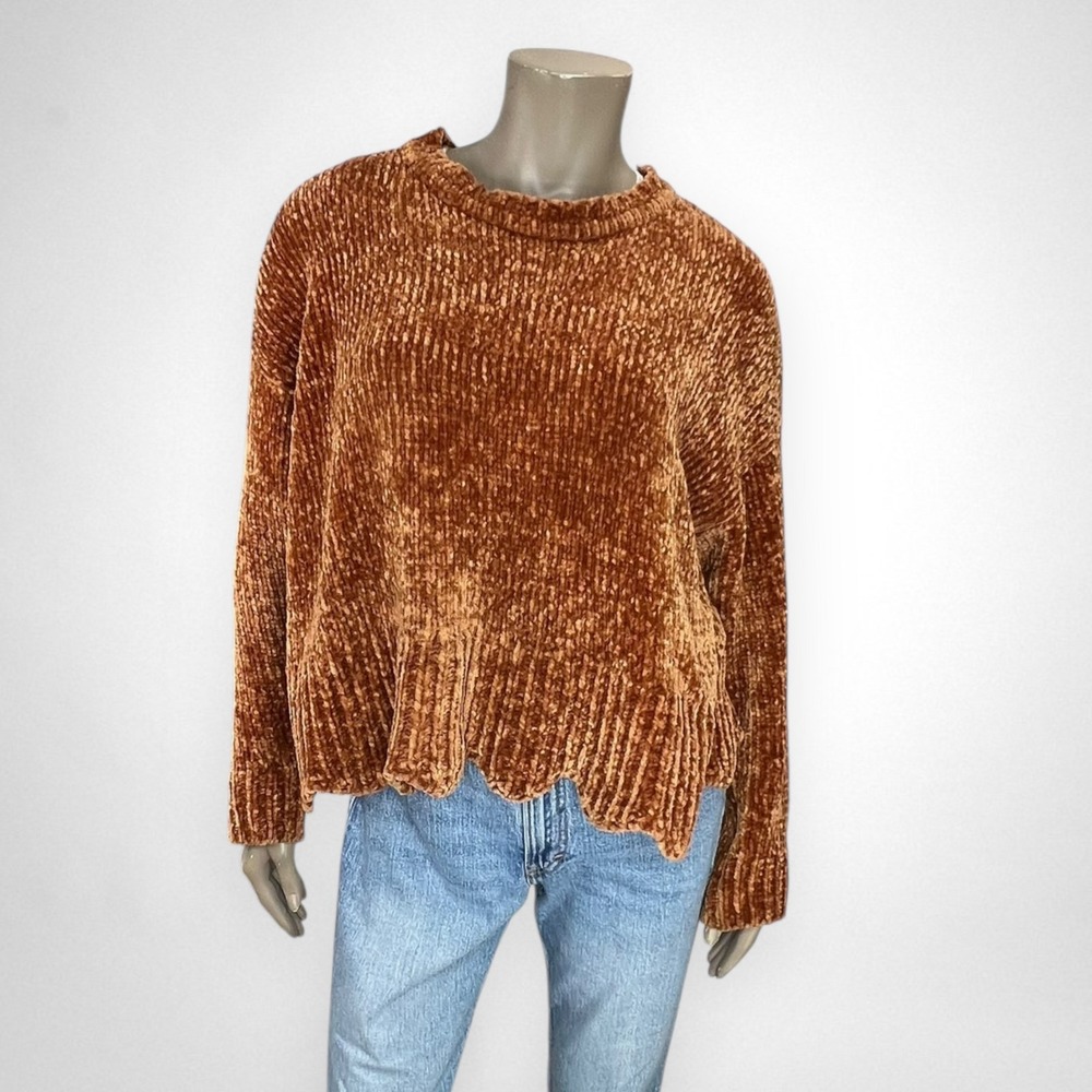 CYNTHIA ROWLEY‎ Chenille Knitted Pullover Sweater in Burnt Orange L